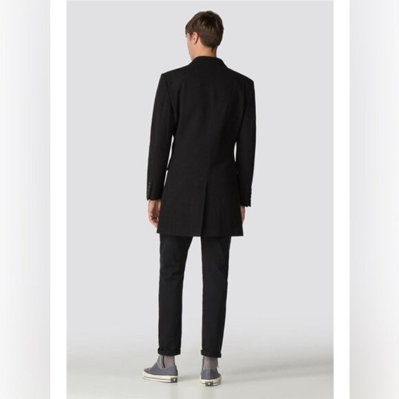 Ben Sherman Men's Coat Wool Blend Tailored Overcoat Topper Black Size Medium - Picture 3 of 16